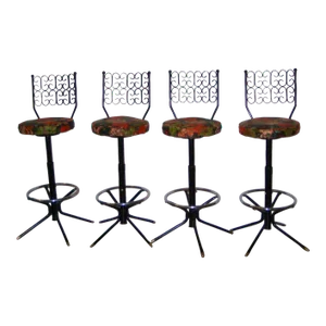 Arthur Umanoff Wrought Iron Bar Stools 1960s MidCentury - Set of 4