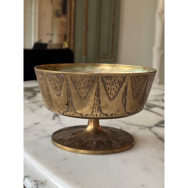 Mid-Century Modernist Brass Pedestal Bowl ORIGIN: USA CIRCA: Mid-20th Century MAKER'S MARK: None present CONDITION: Good...
