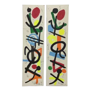 Large Peter Keil Modern Abstract Expressionist Oil Paintings - a Pair