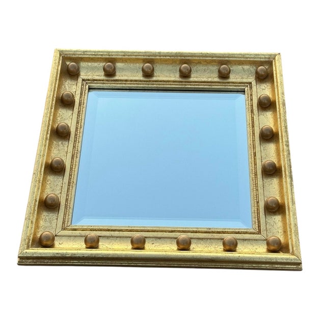 Hollywood Regency Late 20th Century Gilt Square Beveled Wall Mirror With Balls 18 1/4” For Sale - Image 3 of 4