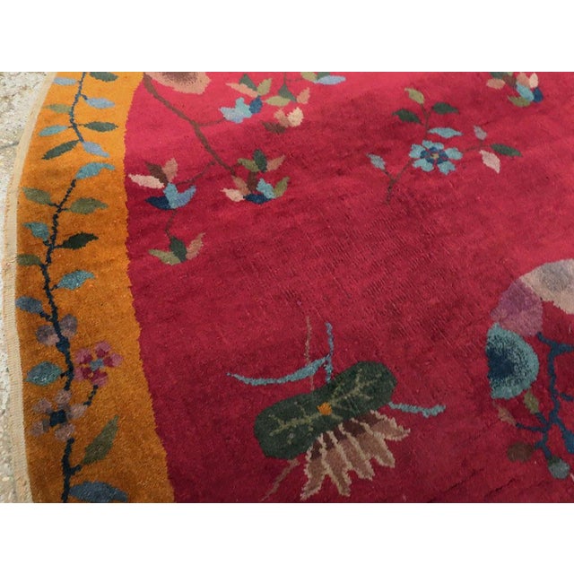Galerie Shabab Collection Oval Mid-20th Century Handmade Chinese Art Deco Accent Rug in Red and Goldenrod For Sale In New York - Image 6 of 9