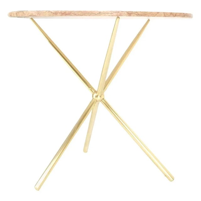 Machined Brass Tripod Base Rouge Round Marble Top Center Side Occasional Table For Sale - Image 13 of 13