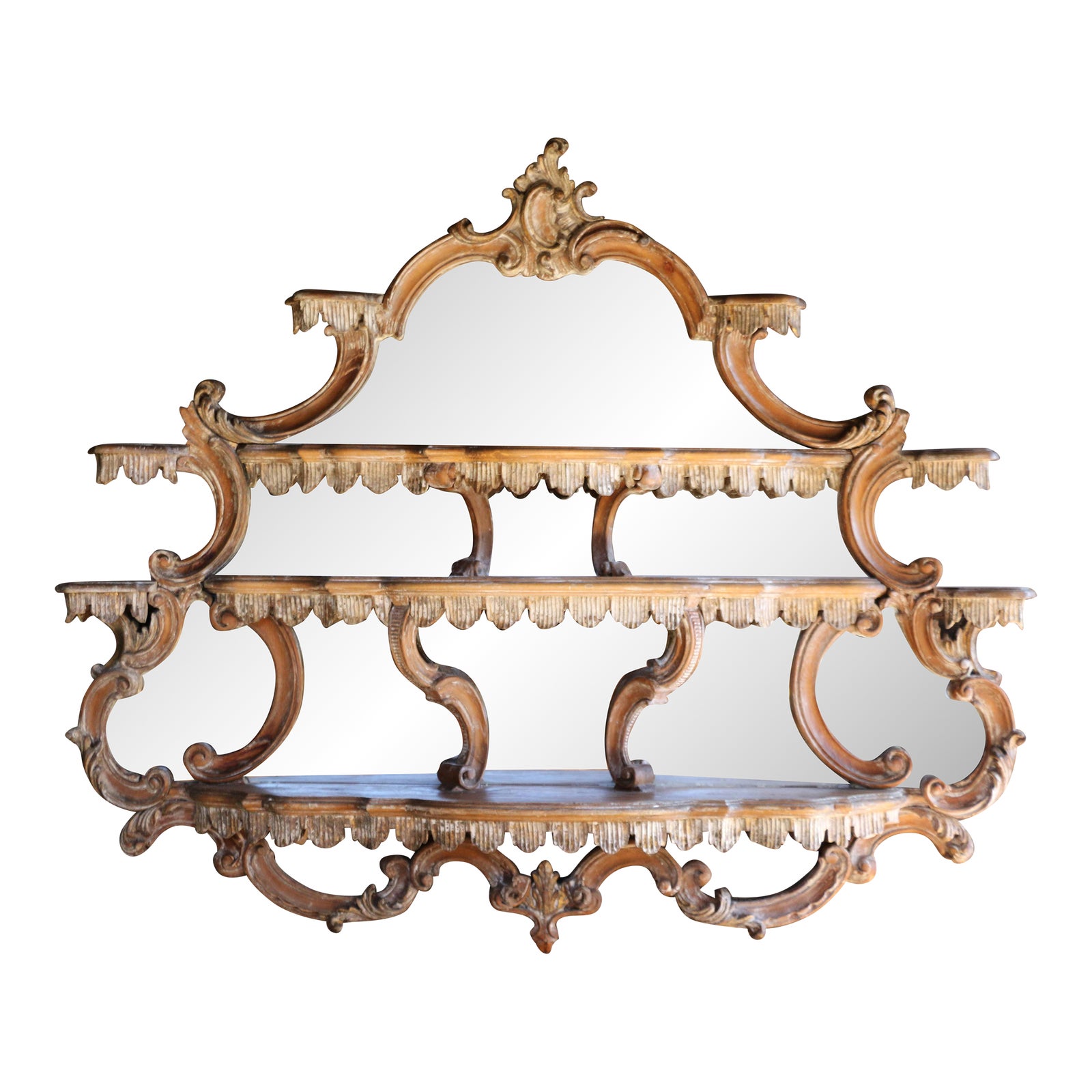 Antique French Rococo Revival Carved Wood Étagère Wall Shelf With ...