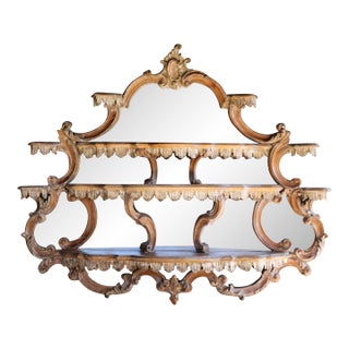 Antique French Rococo Revival Carved Wood Étagère Wall Shelf With Mirror For Sale