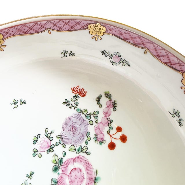 Large Vintage Chinese Famille Rose Pink Floral Hand-Painted Porcelain Bowl For Sale In Oklahoma City - Image 6 of 11
