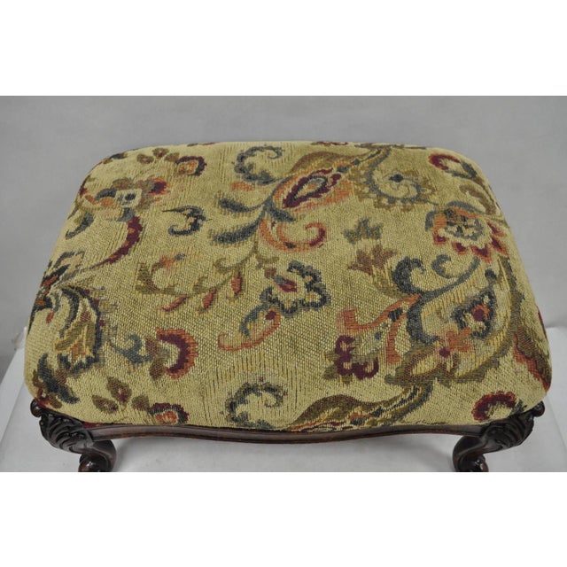 Early 20th Century Antique French Louis XV Style Victorian Carved Mahogany Ottoman Footstool For Sale - Image 5 of 14