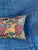 Boudoir lumbar pillow made of a vintage colorful embroidered silk Asian textile fragment from a Chinese Opera Robe. A...