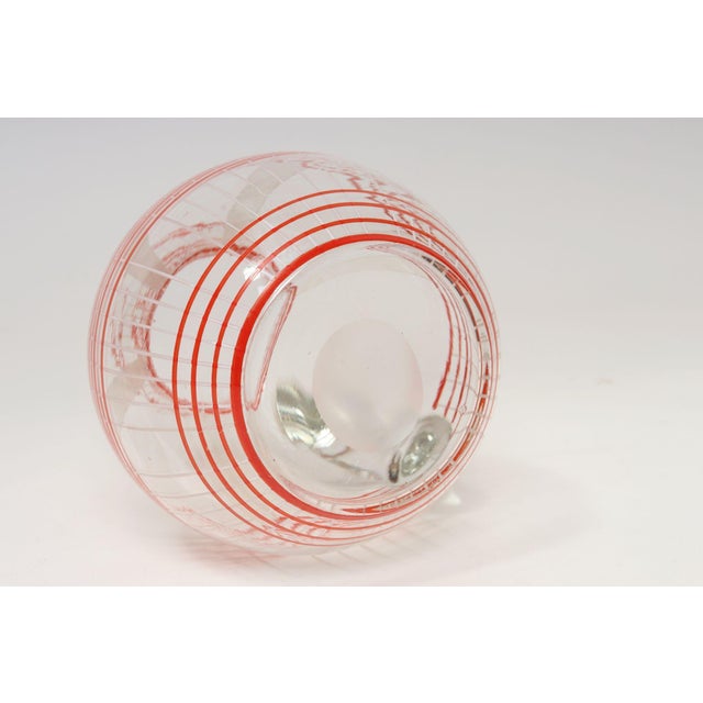 Glass Art Deco Blown Glass Red Striped Bulbous Form Pitcher / Jug For Sale - Image 7 of 15