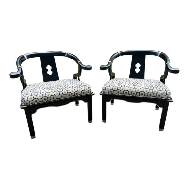 A Pair of James Mont Style Horseshoe Ming Accent Chairs by Century For Sale