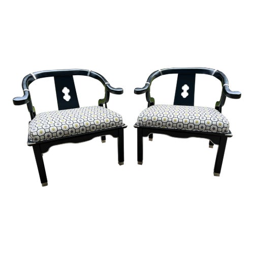 A Pair of James Mont Style Horseshoe Ming Accent Chairs by