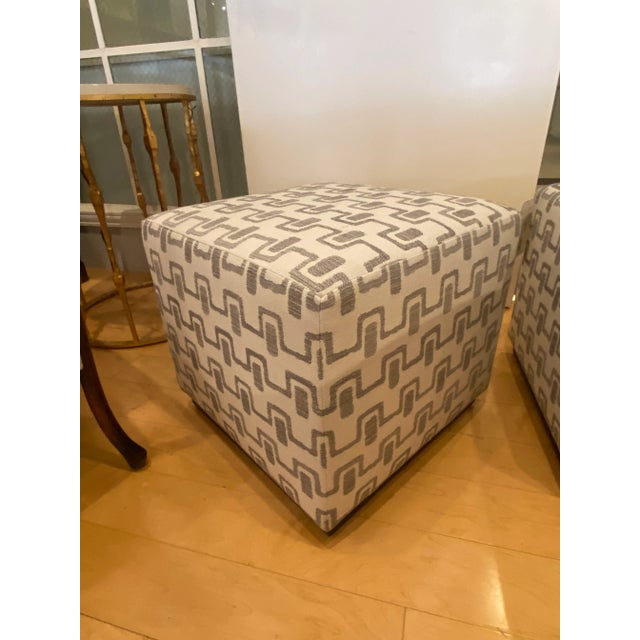 Pair of Grey Patterned Transitional Ottomans For Sale In San Francisco - Image 6 of 7