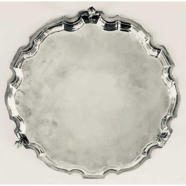 Mid-Century Modern Silver Footed Pie Crust Serving Tray For Sale - Image 3 of 7