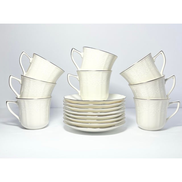 Noritake “Chandon, Platinum” Set of 8 Bone China Teacups 3” 8oz & Saucers 6” Good condition. No chips, cracks, or...