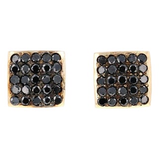 Roshe Jewels Diamond Studs, 1.38 Carat Black Diamond Yellow Gold Earring Studs, A Pair For Sale