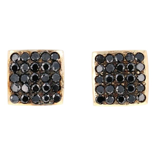 Roshe Jewels Diamond Studs, 1.38 Carat Black Diamond Yellow Gold Earring Studs, A Pair For Sale
