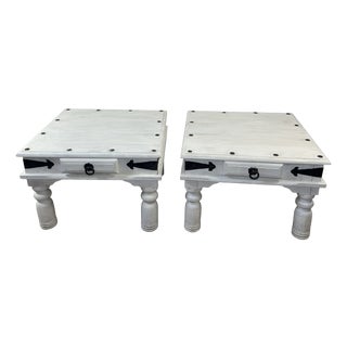 Coffee Tables in White-Washed Wood and Black Wrought Iron, 1990s, Set of 2 For Sale