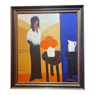 Original Maurice Potier Oil on Canvas | Signed French Contemporary Portrait Painting, Circa 1991 For Sale