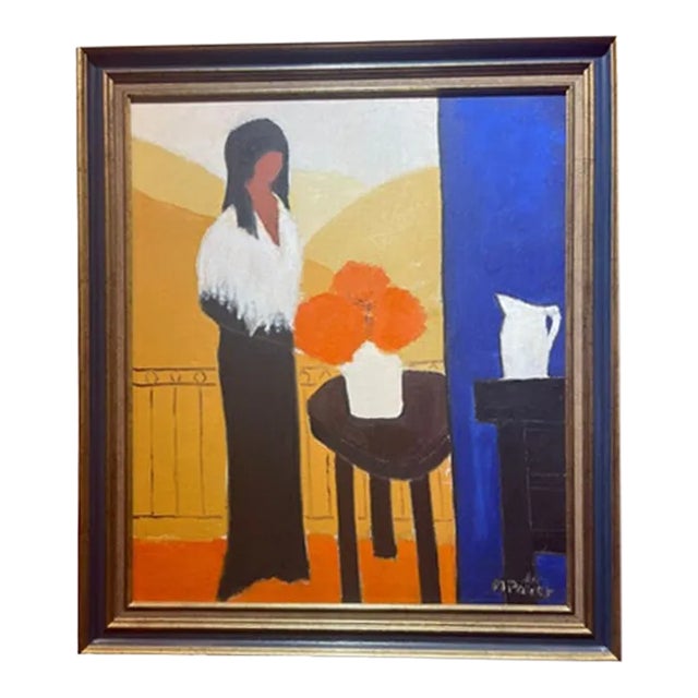 Original Maurice Potier Oil on Canvas | Signed French Contemporary Portrait Painting, Circa 1991 For Sale