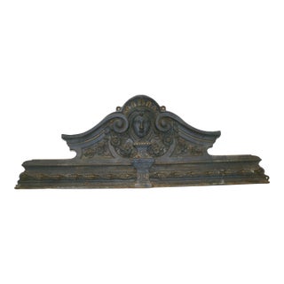 Antique Heavy Cast Iron Metal Architectural Garden Ornament Pediment For Sale