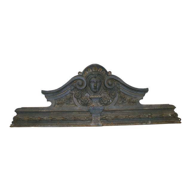 Antique Heavy Cast Iron Metal Architectural Mascaron Garden Ornament Pediment For Sale