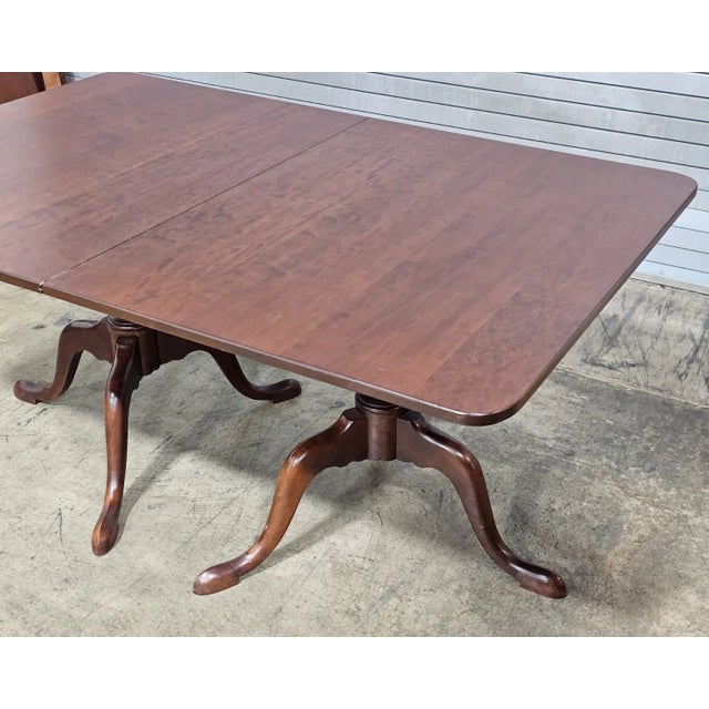 Wood Late 20th Century Eldred Wheeler Solid Cherry Two Pedestal Dining Table 2 Leaves Benchmade For Sale - Image 7 of 13