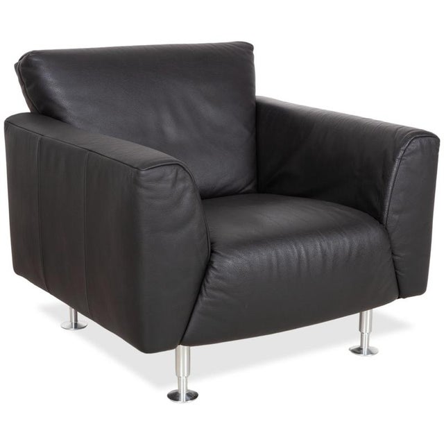 Set of Lounge Chair and Ottoman in Black Leather from Rolf Benz For Sale - Image 4 of 18