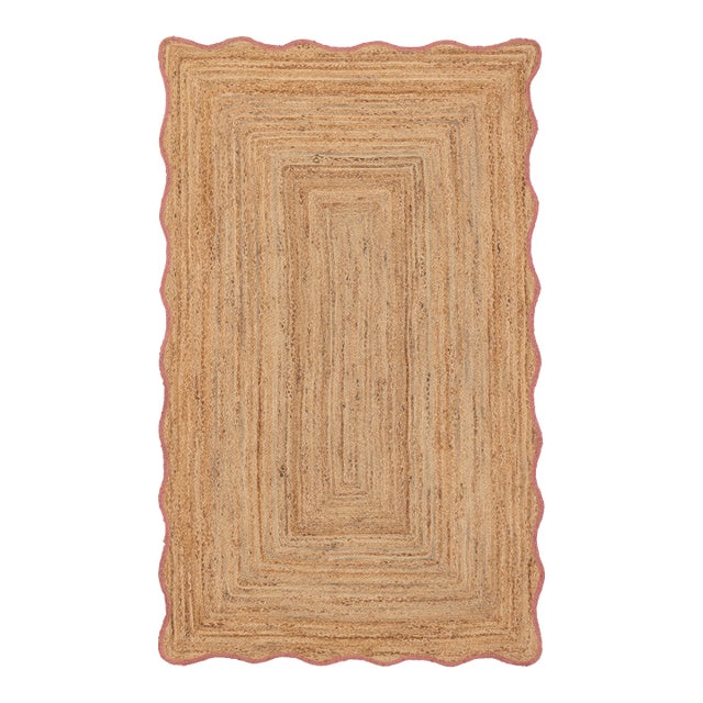 2.6x10Ft. Pink Wave Scallop Edge Jute Rug For Sale
