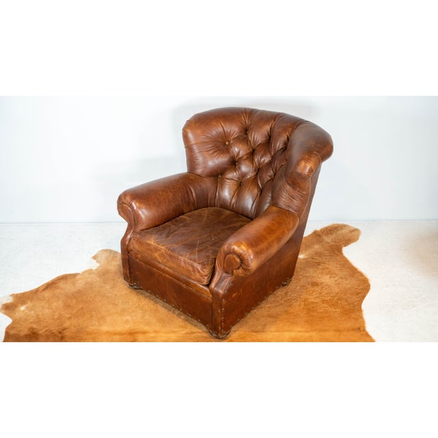 2000 - 2009 Restoration Hardware Churchill Cigar Leather Luxe Writer's Chair For Sale - Image 5 of 15
