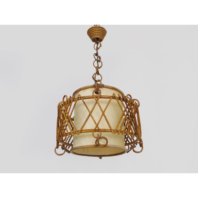 1950s Rattan Pendant Light in the style of Louis Sognot, 1950s For Sale - Image 5 of 11