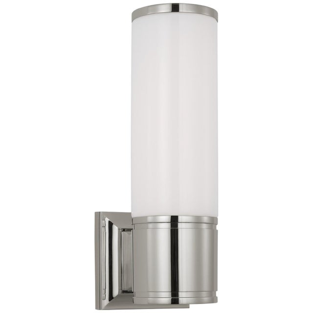 Chapman & Myers for Visual Comfort Signature Halford 14" Bath Sconce in Polished Nickel with White Glass For Sale