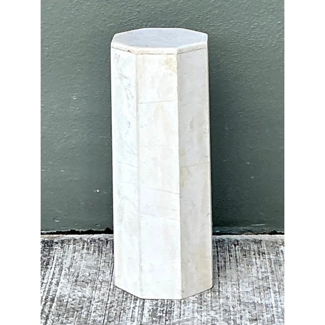 Vintage Small White Marble Hexagonal Pedestal For Sale - Image 10 of 12