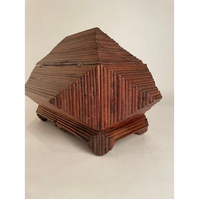 Folk Art Tramp Art Box, Large Scale and Unusual Form. Circa 1900 For Sale - Image 3 of 12