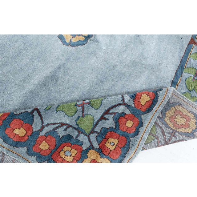 Sky Blue Tranquil Blue Field With Rosettes Oversized Rug "Azurebloom" For Sale - Image 8 of 8