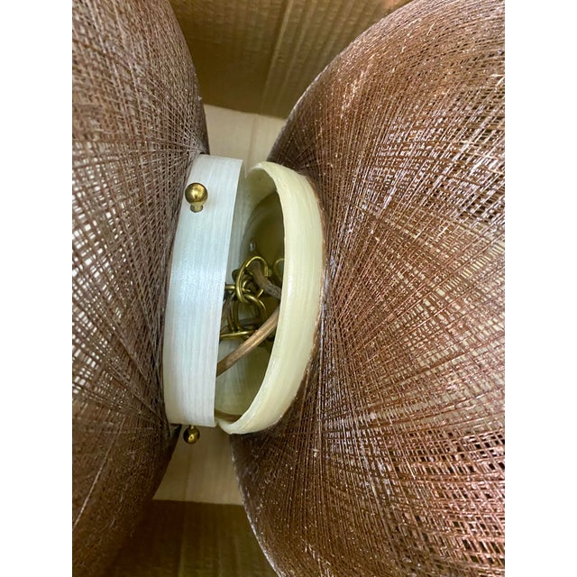 1950s 1950s Pair of Brown Spun Fiberglass and Acrylic Bulbous Hanging Lanterns For Sale - Image 5 of 12