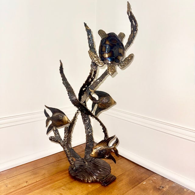 Artisan Metal Sea Turtle Sculpture Coastal Reef Statue Ocean Fish 19" 4.5 LBS For Sale - Image 10 of 10