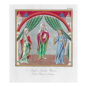 1842 Anglo Norman Women of 11th Century Hand Colored Engraving