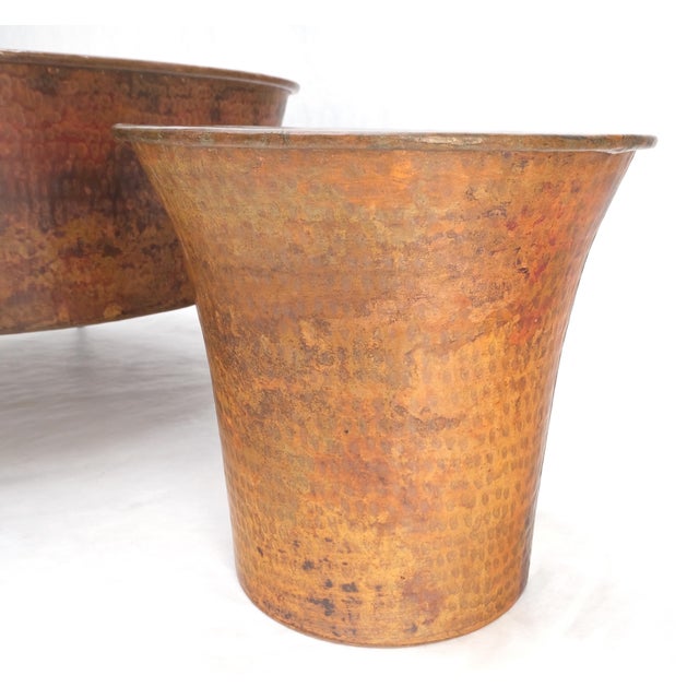 Vintage Hummered Forged Copper & Iron Round Coffee Table & Pair of Stools Seats For Sale - Image 12 of 12