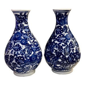 Blue and White Chinoiserie Porcelain Vases - A Pair