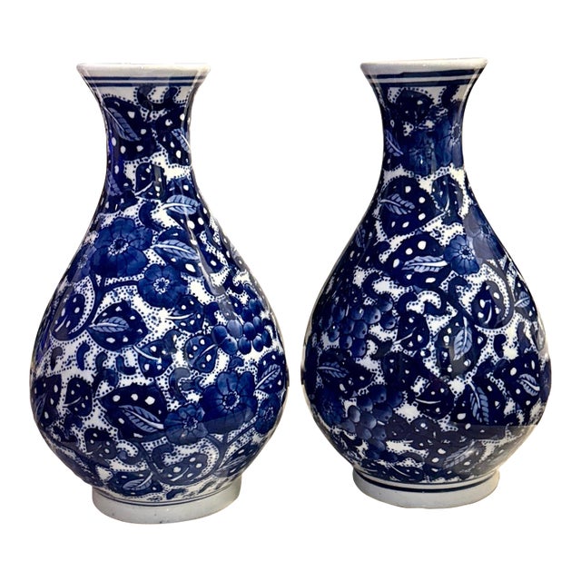 Blue and White Porcelain Vases - A Pair For Sale