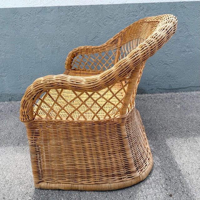 Wood Vintage Boho Chic Woven Wicker Love Seat For Sale - Image 7 of 10
