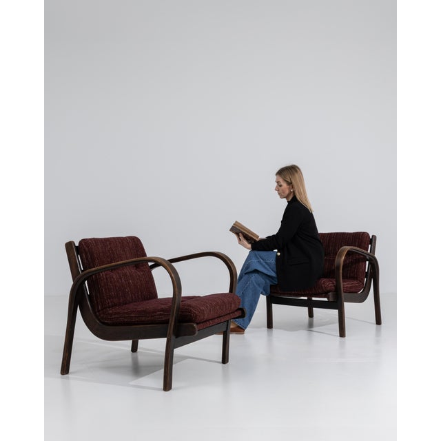 Brown Pair Of H-237 Upholstered Bentwood Armchairs By Kozelka And Kropacek For Sale - Image 8 of 11