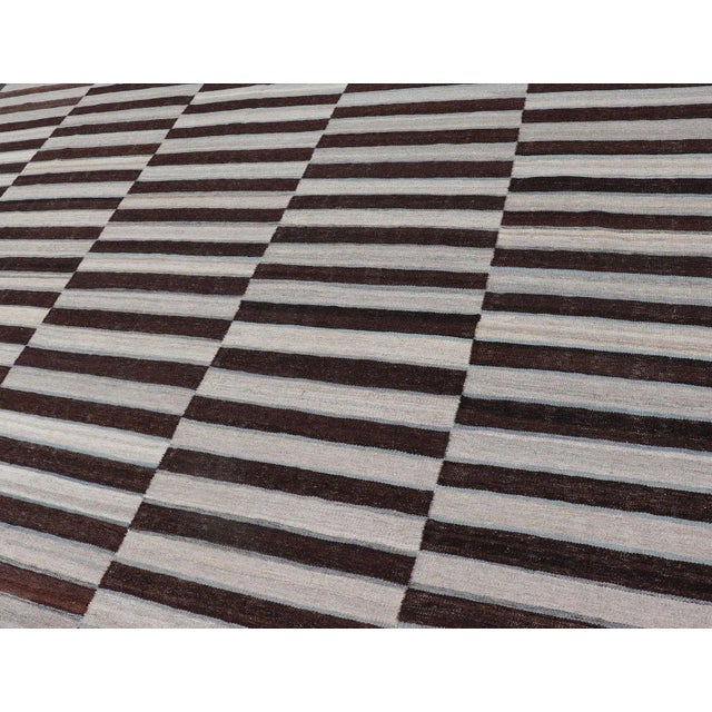 2020s Kilim Rug in Multi-Panel Striped Design With Chocolate Brown, Cream & Light Blue 8'9 X 11'9 For Sale - Image 9 of 13