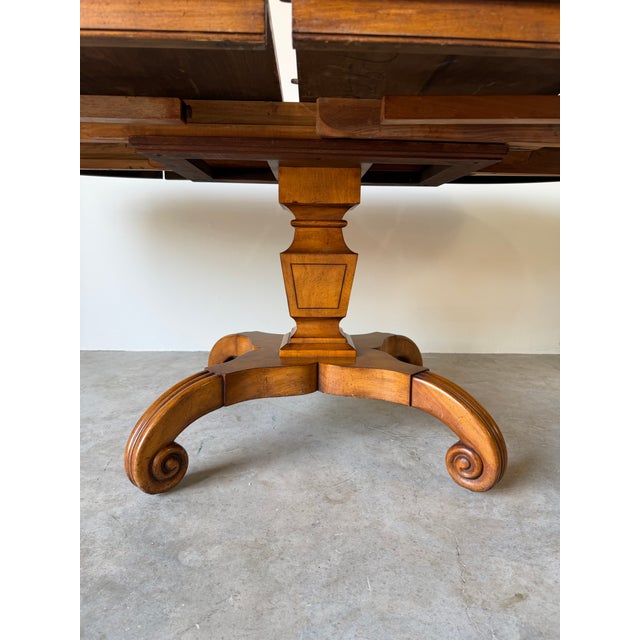 Brown Vintage Biedermeier Neoclassical-Style Cherry Wood Expandable Pedestal Dining Table For Sale - Image 8 of 18
