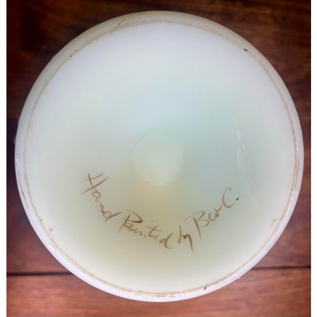 1970s Fenton Uranium Glass Daisies on Custard Round Pedestal Compote For Sale - Image 12 of 12