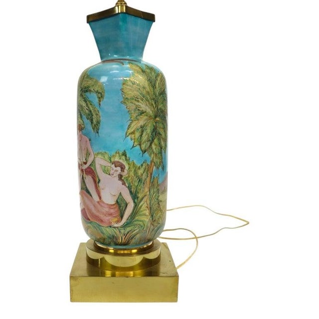Vintage Neoclassical Hand Painted Porcelain & Brass Lamp C1940 For Sale - Image 11 of 11