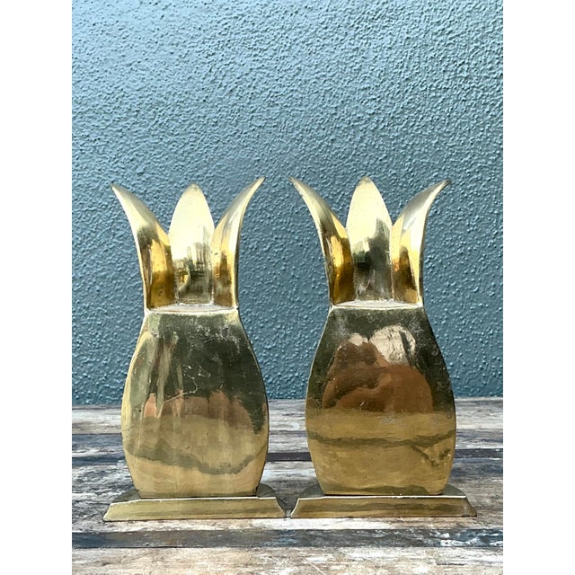 Vintage Polished Brass Pineapple Bookends - Set of 2 For Sale - Image 4 of 12
