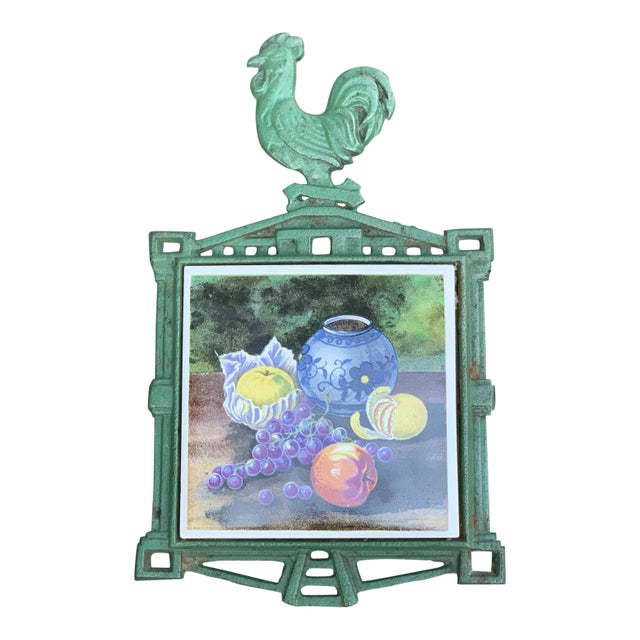 Vintage Cast Iron Footed Rooster Trivet For Sale