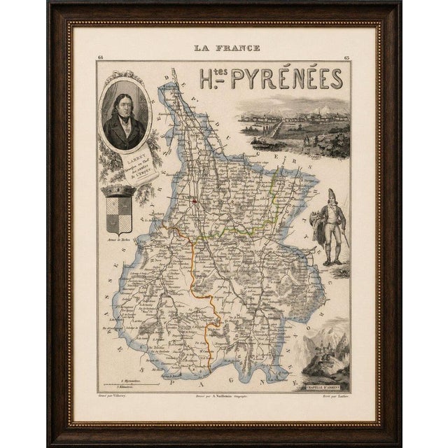 Original antique decorative map of the French department of Hautes-Pyrénées, published in Paris around 1850 by the...