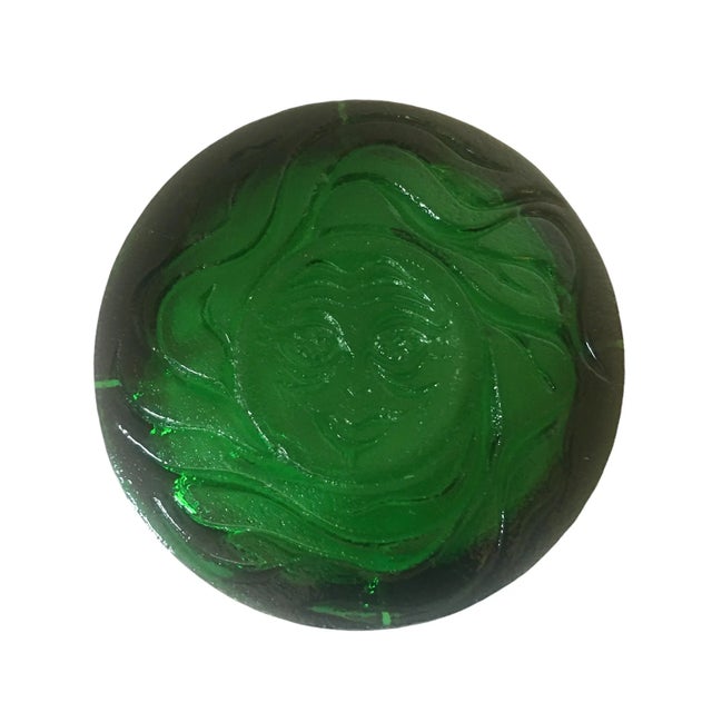 Monumental Mid-Century Modern Emerald Green Blenko Glass Ashtray. Vintage item that could be used as decorative piece,...