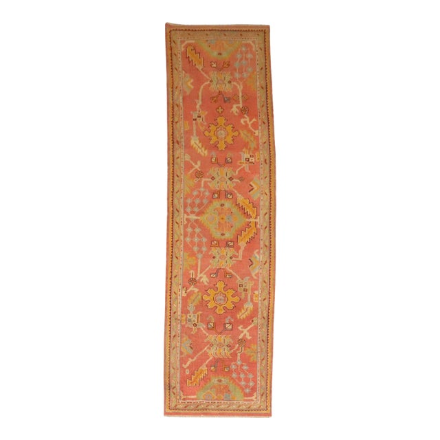 Antique Zabihi Collection Colorful Turkish Oushak Runner - 3'2" x 11'9" For Sale